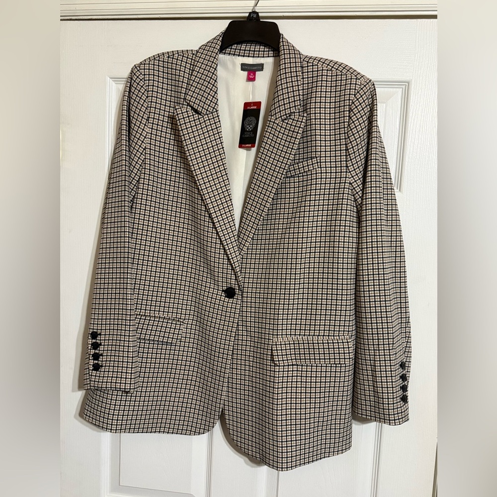 Checkered Blazer with Black Buttons